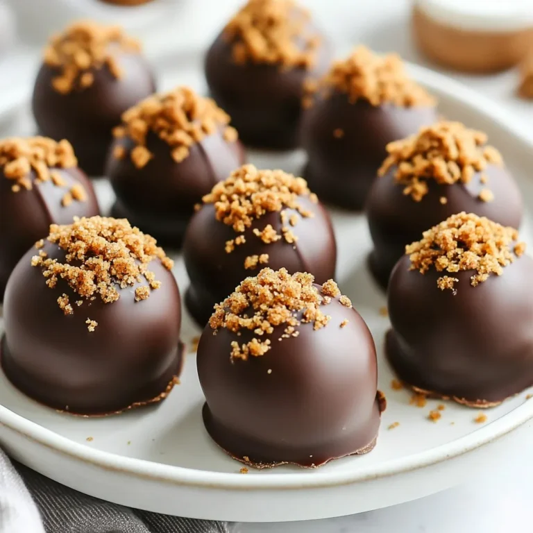 For the No-Bake Gingerbread Truffles, you will need a few simple items. The main flavors come from gingerbread cookies and spices. Here’s a complete list: - 1 cup gingerbread cookies, crushed - 1/2 cup cream cheese, softened - 1/4 cup powdered sugar - 1 teaspoon ground ginger - 1 teaspoon cinnamon - 1/4 teaspoon nutmeg - 1/2 teaspoon vanilla extract - 1/2 cup chocolate chips (dark or milk) - 1 tablespoon coconut oil (for melting chocolate) - Additional crushed gingerbread cookies for rolling (optional) Each ingredient plays a key role. The gingerbread cookies give warmth and spice. Cream cheese adds a creamy texture. Powdered sugar sweetens the mixture without grittiness. The spices enhance the holiday flavors. Vanilla extract ties everything together with a hint of sweetness. Chocolate chips provide a rich coating. Coconut oil helps the chocolate melt smoothly. You can use extra crushed cookies for rolling if you want. This will give your truffles a festive touch and extra crunch. {{ingredient_image_1}} First, you need to crush the gingerbread cookies. You can use a food processor or place them in a zip-top bag and smash them with a rolling pin. Aim for small crumbs. Next, take a mixing bowl and add the crushed cookies. Then, add the softened cream cheese and powdered sugar. Don’t forget the spices! Add ground ginger, cinnamon, nutmeg, and vanilla extract. Mix everything well. Use a spatula or your hands until the dough is smooth and even. Chilling the dough is important. It helps the truffles hold their shape. The cool temperature makes rolling easier too. Cover the bowl with plastic wrap. Place it in the fridge for about 30 minutes. This gives the dough time to firm up. Once the dough is chilled, it’s time to shape the truffles. Scoop small portions of the dough, about one tablespoon each. Roll each portion into balls using your hands. Place the finished truffles on a parchment-lined baking sheet. Make sure to leave some space between them. Now, let’s melt the chocolate. Use a microwave-safe bowl to combine chocolate chips and coconut oil. Heat it in the microwave in 20-second intervals. Stir after each interval until it’s melted and smooth. This step is key for a nice coating. Next, dip each truffle into the melted chocolate. Make sure they are fully coated. After dipping, return them to the baking sheet. If you want to add a festive touch, roll the truffles in extra crushed gingerbread cookies before the chocolate sets. Allow the chocolate to set at room temperature for about 30 minutes. For a quicker option, you can refrigerate them. To get a smooth mix, you need to start with crushed gingerbread cookies. Use a food processor or a sturdy bag and rolling pin. This gives the truffles a fine crumb. Next, combine the crushed cookies with softened cream cheese, powdered sugar, and spices. Mix well until everything is combined. If you notice the dough is too dry, add a little more cream cheese. If it's too wet, sprinkle in some more crushed cookies. You can store these truffles at room temperature or in the fridge. Room temperature is best if you plan to eat them soon. However, if you want them to last longer, keep them in the fridge. For storage, use airtight containers. This keeps them fresh and prevents them from drying out. You can also layer parchment paper between them to avoid sticking. For a great presentation, place the truffles on a festive plate. You can sprinkle extra crushed gingerbread on top for a fun look. Consider serving them with a warm drink like hot cocoa or spiced chai. These flavors pair well with the gingerbread truffles. You can also offer a side of whipped cream or a scoop of vanilla ice cream for a sweet treat! Pro Tips Chill the Dough: Make sure to refrigerate the dough for at least 30 minutes. This will help the truffles hold their shape when rolling and coating in chocolate. Quality Chocolate: Use high-quality chocolate chips for dipping. It makes a significant difference in flavor and texture, resulting in a richer truffle. Flavor Variations: Feel free to experiment with different spices like allspice or cardamom for a unique twist on the traditional gingerbread flavor. Storage Tips: Store truffles in an airtight container in the refrigerator. They can last up to a week, but they are best enjoyed fresh! {{image_2}} You can change the spices in your truffles for different tastes. For a warmer flavor, add more cinnamon or try allspice. Nutmeg adds a nice touch too. If you like heat, a pinch of cayenne can give a fun kick. You can also coat your truffles in fun ways. Use white chocolate for a sweet twist. Or roll them in colorful sprinkles for a festive look. Each option adds a new flair to your gingerbread treat. You can easily make these truffles gluten-free. Just use gluten-free gingerbread cookies. Check the labels to ensure they fit your needs. If you want vegan options, swap cream cheese for a plant-based cream cheese. Use dairy-free chocolate chips for coating. These swaps make it easy to enjoy this treat without animal products. You can adjust the flavors for the holidays too. Add peppermint extract for a wintery vibe. Or mix in some dried cranberries for a fruity touch. These flavors make your truffles stand out at holiday gatherings. For presentation, use festive packaging. Place truffles in cute boxes or on a decorative plate. A sprinkle of powdered sugar on top can mimic snow, adding charm to your holiday spread. Store your no-bake gingerbread truffles in an airtight container. If you keep them at room temperature, they stay fresh for about two days. However, for longer storage, the fridge is best. - Room temperature: Keeps truffles soft for a short time. - Refrigeration: Helps truffles last longer and stay firm. You can also freeze your truffles. Wrap each truffle in plastic wrap and place them in a freezer-safe bag. They can last up to three months this way. When you want to enjoy them, thaw them in the fridge overnight. No-bake gingerbread truffles last about one week in the fridge. If you freeze them, they can stay good for up to three months. Look for signs of spoilage. If you see mold or an off smell, it’s best to throw them away. Dryness or hard texture can also mean they have gone bad. Always trust your senses! Yes, you can use store-bought gingerbread cookies. They save time and taste great. Just crush them into fine crumbs. This makes mixing easier and keeps the flavor strong. Absolutely! You can make these truffles a few days in advance. Just store them in the fridge. This gives the flavors more time to blend. They will still taste fresh when served. To get a smooth chocolate coating, melt the chocolate slowly. Use a microwave in short bursts. Stir well between each round. Adding coconut oil also helps. It makes the chocolate creamier and easier to coat. If your dough is too sticky, try chilling it longer. This makes it firmer and easier to handle. If it's still sticky, add a bit more crushed cookies. This will help achieve the right texture. Yes, you can substitute some ingredients. For cream cheese, use Greek yogurt for a lighter option. You can swap spices too. Try nutmeg or allspice for different flavors. Just be mindful of the overall balance. This blog post covered how to make tasty gingerbread truffles using simple ingredients. We explored combining crushed cookies with cream cheese, chilling the dough, and rolling it into neat balls. I shared tips for melting chocolate and suggested ways to coat your truffles for the best look. Remember, you can personalize this treat with spices or different coatings. These truffles store well and offer a fun twist for any occasion. Happy baking!