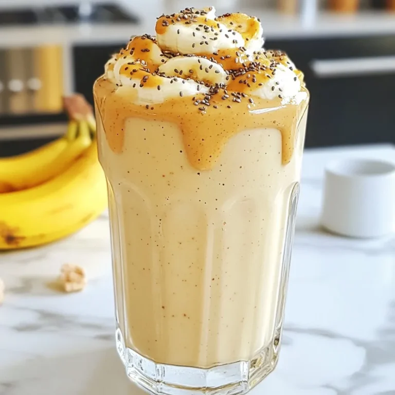 - 1 ripe banana - 2 tablespoons natural peanut butter - 1 cup unsweetened almond milk (or milk of choice) - 1 scoop vanilla protein powder - 1 tablespoon honey (or maple syrup for vegan option) - 1 tablespoon chia seeds (optional) - A handful of ice cubes - A pinch of cinnamon (optional) The star of this smoothie is the ripe banana. It adds natural sweetness and creaminess. The peanut butter brings a rich, nutty flavor and healthy fats. Almond milk makes it smooth and light. The vanilla protein powder gives it a protein boost, which helps you stay full longer. Honey or maple syrup adds extra sweetness, while chia seeds can enhance the texture and boost nutrients. - Spinach or kale for greens - Flax seeds for healthy fats - Greek yogurt for creaminess and protein - Cocoa powder for a chocolate twist Adding greens can boost the nutrient value without changing the taste much. Flax seeds add fiber and omega-3s. Greek yogurt thickens the smoothie and packs more protein. If you love chocolate, cocoa powder can give a delightful flavor. - Peanut butter: almond, cashew, or sunflower seed butter - Almond milk: soy, oat, or coconut milk - Honey: agave syrup or stevia for a low-calorie option - Vanilla protein powder: chocolate or plant-based protein powder If you have nut allergies, choose seed butters. For milk, any plant-based option works well. You can swap honey for other sweeteners to fit your diet. Different protein powders can change the flavor, so pick one you enjoy. {{ingredient_image_1}} First, you need to gather all your ingredients. Here’s what you’ll need: - 1 ripe banana - 2 tablespoons natural peanut butter - 1 cup unsweetened almond milk (or milk of choice) - 1 scoop vanilla protein powder - 1 tablespoon honey (or maple syrup for vegan option) - 1 tablespoon chia seeds (optional) - A handful of ice cubes - A pinch of cinnamon (optional) Start with the ripe banana. Peel it and break it into chunks. This makes it easier to blend. Next, measure out the peanut butter. Use natural peanut butter for a healthy choice. Now it’s time to blend! Take your chunks of banana and place them in a blender. Add the peanut butter on top. Pour in the almond milk. This helps to get a smooth blend. Then, add your protein powder. If you want more sweetness, add honey or maple syrup next. Don’t forget the chia seeds if you like them! Finally, toss in a handful of ice cubes and a pinch of cinnamon if you want. Blend everything on high for about 30 to 60 seconds. You want the mix to be smooth and creamy. If it’s not blending well, you can stop and stir it. This helps combine everything better. Taste your smoothie. If it needs more sweetness, add more honey or maple syrup. Blend again if you make changes. To make sure your smoothie is just right, keep a few tips in mind. Use a ripe banana; it adds great flavor and sweetness. Adjust the amount of almond milk to get your desired thickness. If you like a thinner smoothie, add more milk. For a thicker one, reduce the milk. Using ice cubes helps chill the drink and make it frothy. Blend until it’s smooth, but don’t overdo it. You want a creamy texture, not a watery one. Enjoy your delicious peanut butter banana protein smoothie right away for the best taste! To make a smooth peanut butter banana protein smoothie, start with ripe fruit. Ripe bananas blend easier and add more sweetness. Cut the banana into chunks before blending. This helps the blender work better. Add liquid first. Pour the almond milk into the blender before other ingredients. This helps the blades move smoothly. If your blender struggles, stop and stir. This ensures all the ingredients mix well. You can boost the flavor of your smoothie in fun ways. Consider adding a pinch of cinnamon for warmth. This spice pairs well with banana and peanut butter. For more sweetness, add honey or maple syrup. You can adjust the amount based on your taste. If you like crunch, sprinkle chia seeds on top. They add texture and are great for nutrition. Blend in some cocoa powder for a chocolate twist. You can prepare this smoothie in advance. Make a batch and store it in the fridge. Just remember, smoothies are best fresh. If you store it, it may separate. To cut prep time, pre-measure your ingredients. Put them in a bag and freeze. When you're ready, just blend with milk. This makes it easy for a quick snack or breakfast! Pro Tips Use Frozen Bananas: For a creamier texture and colder smoothie, use frozen bananas instead of fresh ones. Protein Powder Variations: Experiment with different flavors of protein powder, such as chocolate or strawberry, to change the flavor profile of your smoothie. Add Greens: For an extra nutrient boost, throw in a handful of spinach or kale; the flavors will blend well and remain subtle. Customize Sweetness: Adjust the sweetness to your liking by varying the amount of honey or maple syrup, or use ripe bananas for natural sweetness. {{image_2}} You can switch up the nut butter to change the taste. Almond butter adds a sweet touch. Cashew butter makes it creamy and rich. Sunflower seed butter is great for nut allergies. Each option gives your smoothie a unique flavor. Want more nutrients? Add a handful of spinach or kale. These greens blend well and add vitamins without changing the taste much. You can also toss in some berries or mango. These fruits add sweetness and nutrition to your drink. If you prefer a vegan smoothie, use almond milk or coconut milk. Replace honey with maple syrup for sweetness. These swaps keep your drink plant-based and delicious. You still get the same creamy texture and flavor you love. If you have leftover smoothie, pour it into a glass or jar. Seal it tightly with a lid. Store it in the fridge. It will stay fresh for about 24 hours. Keep in mind that the smoothie may separate. Just shake or stir before drinking again. You can freeze your smoothie for later use. Pour it into ice cube trays or a freezer-safe container. Leave some space at the top, as it will expand when frozen. To enjoy later, thaw it in the fridge overnight or blend it straight from the freezer for a frosty treat. Use glass jars or BPA-free plastic containers for best results. These types of containers keep your smoothie fresh. Look for ones that seal well to avoid spills. If you want to take your smoothie on the go, choose a travel cup with a lid. This way, you can enjoy your drink anywhere! A Peanut Butter Banana Protein Smoothie has about 400 calories. This can change based on the ingredients you choose. For example, if you use almond milk, it will have fewer calories than regular milk. Yes, you can use any protein powder you like. Whey, soy, or pea protein works well. Just pick a flavor that matches your taste buds. You may want to adjust the sweetness if the protein powder is flavored. This smoothie can work as a meal replacement. It has protein, healthy fats, and carbs. The banana and peanut butter give you energy, while the protein keeps you full. Just add some greens or oats for extra nutrition if you need more. You learned about making a Peanut Butter Banana Protein Smoothie. We covered key ingredients, optional add-ins, and popular substitutes. I gave you step-by-step instructions to prepare and blend the smoothie. We shared tips for the best texture and flavor, and explored fun variations with nut butters and greens. Remember, you can store leftovers easily, freeze portions, and use the right containers. This smoothie fits well for meal prep or as a snack. Enjoy creating your own tasty blends to suit your needs!
