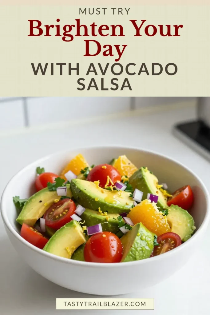 Discover the vibrant taste of Citrus Avocado Salsa, the perfect avocado salsa recipe for any occasion! This fresh salsa with cilantro combines creamy avocados, zesty oranges, and the kick of jalapeño for a deliciously healthy salsa recipe. Serve it as a zesty avocado dip with chips or as a topping for your favorite meals. Get ready to impress your guests! Save this recipe and try it today! #AvocadoSalsa #FreshSalsa #HealthyRecipes #AvocadoDip