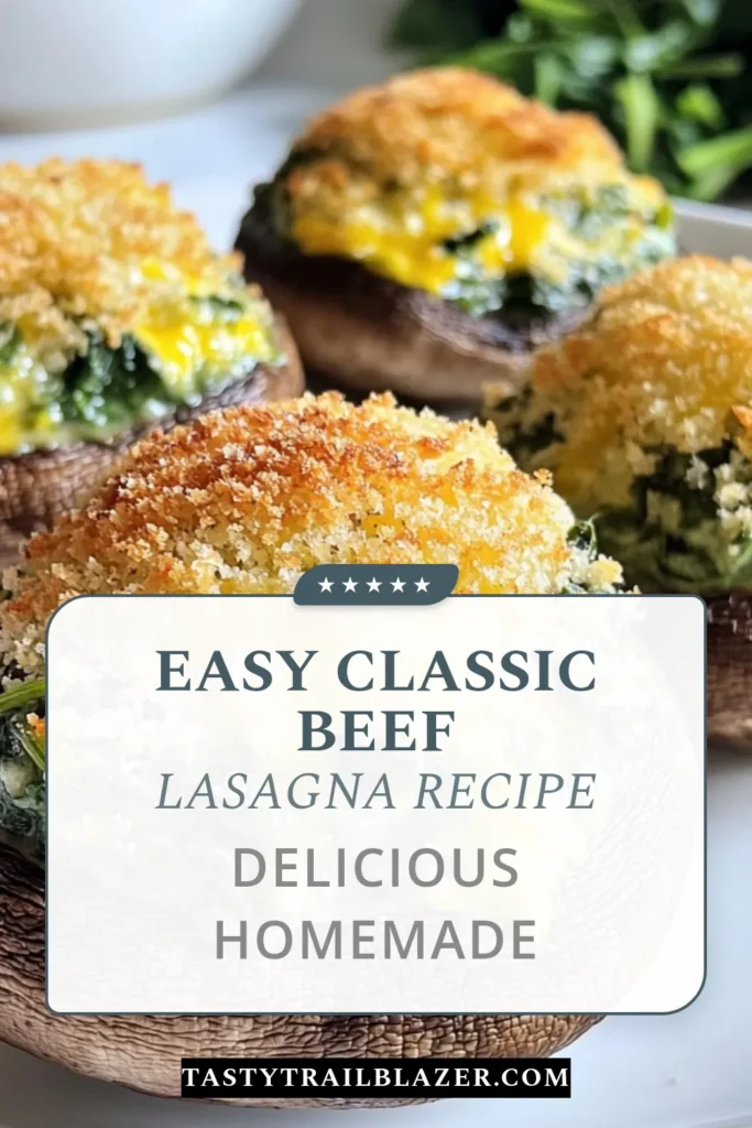 Indulge in these cheesy spinach stuffed mushrooms, the perfect baked mushroom appetizers for your next gathering! This easy stuffed mushroom recipe combines fresh spinach and rich cheeses for a delicious side dish that's sure to impress. Ready in just 40 minutes, these spinach and cheese stuffed mushrooms are a must-try. Pin it now for a great addition to your next meal! #CheesySpinachStuffedMushrooms #StuffedMushroomRecipe #BakedMushroomAppetizers #EasyMushroomSideDish