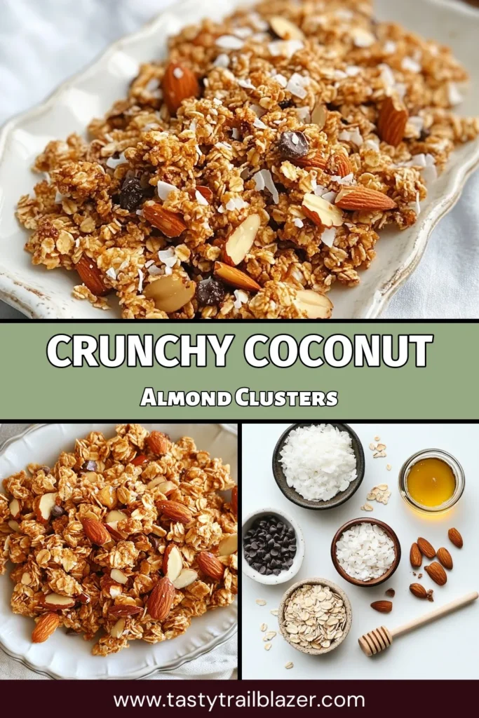 Satisfy your cravings with this delicious Coconut Almond Granola! This homemade granola recipe is packed with wholesome ingredients for a nutritious snack. Enjoy gluten-free granola clusters that are perfect for breakfast or a healthy on-the-go treat. Easy to make and customizable, this healthy granola is a must-try! Save this recipe for your next snack! #CoconutAlmondGranola #HealthyGranolaClusters #GlutenFreeGranola #NutritiousSnackRecipe