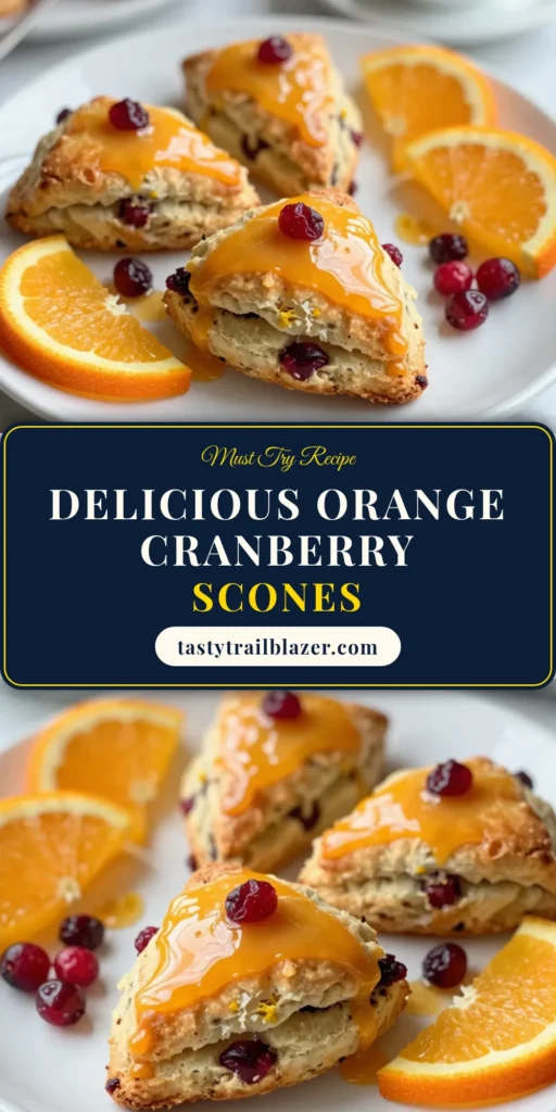 Indulge in these delicious homemade cranberry scones with a zesty twist! This easy scone recipe features a delightful cranberry orange flavor, topped with a sweet orange glaze for scones that will impress any guest. Perfect for breakfast or a cozy afternoon treat. Explore this cranberry orange scone recipe today and brighten your baking with fruit. Don't forget to save for later! #CranberryScones #SconeRecipe #BakingWithFruit #HomemadeScones
