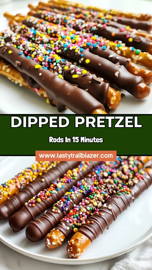 Indulge in these delicious chocolate covered pretzel rods with this easy chocolate pretzel recipe! Perfect for parties or a sweet treat at home, these homemade chocolate pretzels are surprisingly simple to make. Customize with your favorite pretzel rod toppings like sprinkles, crushed nuts, or sea salt. Dive into this delightful chocolate dessert idea and impress your friends and family. Try this recipe today! #ChocolateCoveredPretzelRods #EasyChocolateRecipe #HomemadeTreats #DessertIdeas