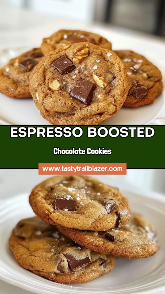 Indulge in the rich flavors of Espresso Chocolate Chunk Cookies, a perfect treat for coffee lovers. This easy espresso cookie recipe combines the bold taste of espresso with dark chocolate chunks, creating irresistible chocolate chip espresso cookies that everyone will love. Enjoy homemade chocolate chunk cookies in just 30 minutes! Try this coffee-infused cookie recipe today and savor the deliciousness. Save for your next baking adventure! #EspressoCookies #ChocolateChunkCookies #CoffeeLovers #BakingRecipes