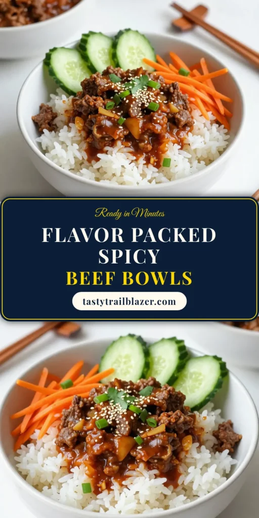 Discover the ultimate Spicy Korean Beef Bowl recipe that will spice up your dinner routine! This easy Korean dinner recipe features flavorful Gochujang beef bowls made with ground beef, garlic, ginger, and a burst of fresh veggies. Learn how to make spicy beef bowls in just 20 minutes for a delicious weeknight meal. Perfect for busy families! Save this Korean ground beef recipe for dinner inspiration! #SpicyKoreanBeefBowls #EasyKoreanDinner #GochujangBeef #KoreanGroundBeefRecipe