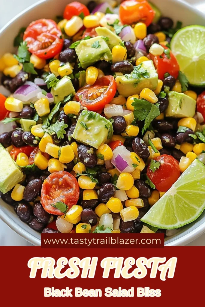 Get ready to spice up your meals with this vibrant Fiesta Black Bean Corn Salad! This healthy black bean salad combines black beans, sweet corn, and fresh veggies for the perfect quick summer salad. With the addition of creamy avocado, this corn salad recipe is sure to be a hit! Perfect as a light lunch or a side dish at gatherings. Try it today and share the love! #FiestaBlackBeanSalad #CornSaladRecipe #HealthyBlackBeanSalad #AvocadoCornSalad