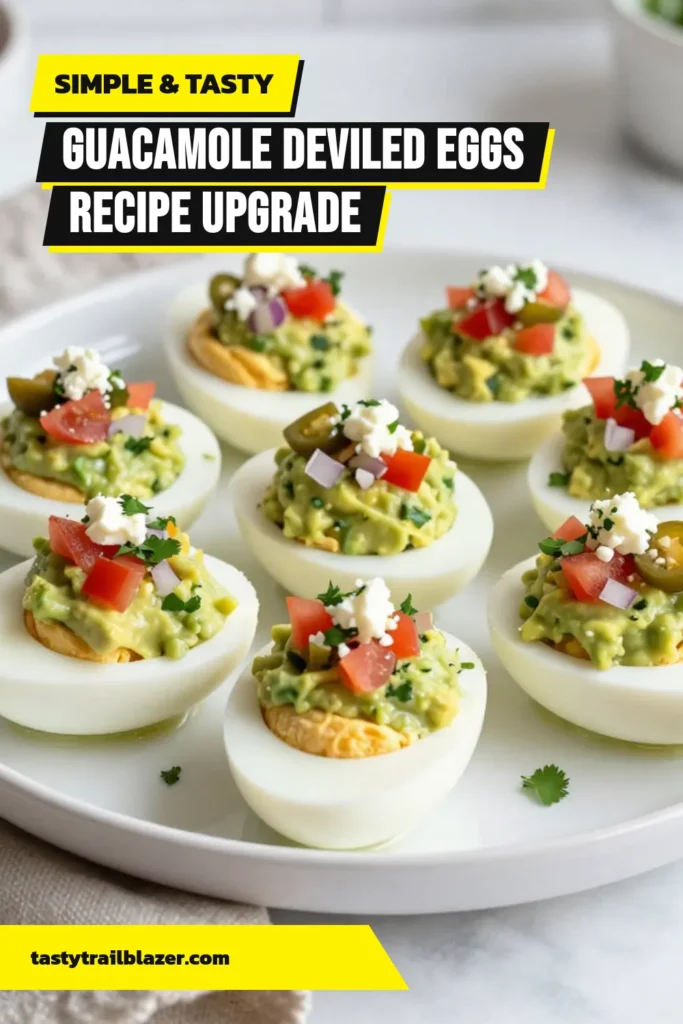 Elevate your next gathering with these delicious loaded guacamole deviled eggs! This avocado deviled eggs recipe combines creamy avocado with zesty ingredients for a unique twist on traditional deviled eggs. Perfect as a party appetizer, these guacamole stuffed eggs are easy to make and sure to impress your guests. Don’t miss out on this crowd-pleaser—save this recipe for your next event! #DeviledEggs #PartyAppetizers #AvocadoRecipes #Guacamole