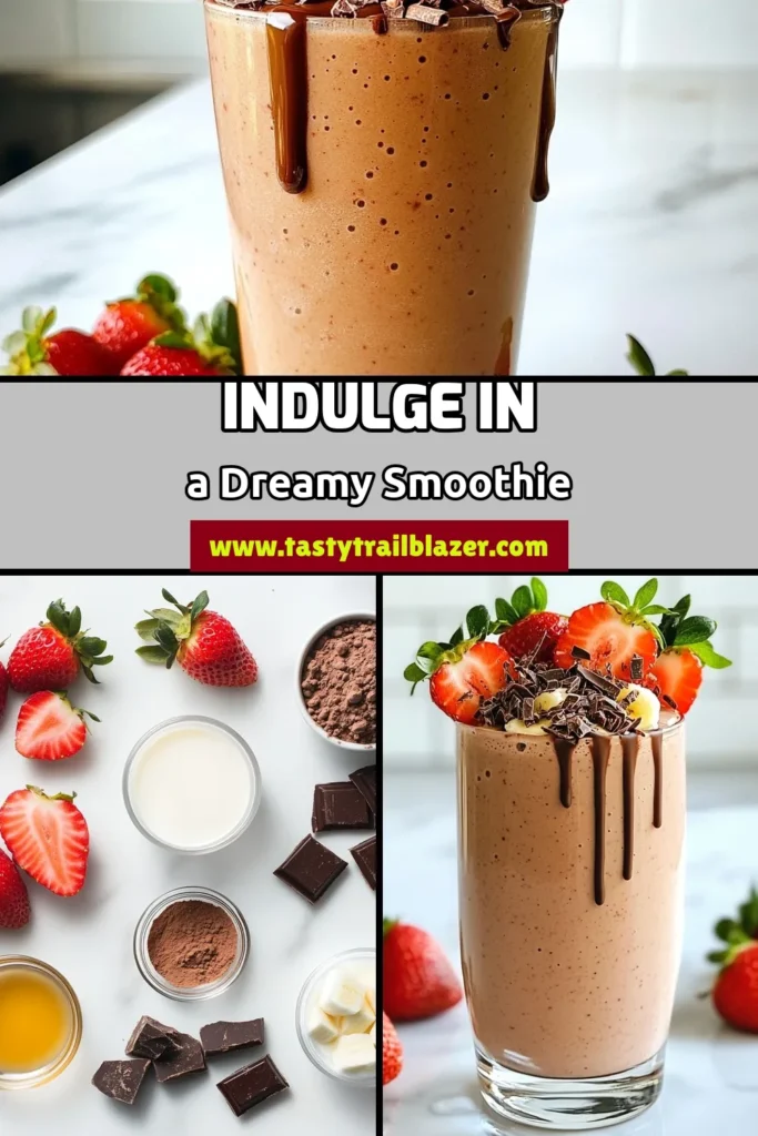 Indulge in a delicious, guilt-free treat with this Chocolate Covered Strawberry Smoothie! This easy smoothie recipe combines fresh strawberries and banana for a creamy, satisfying drink, while cocoa powder adds a rich chocolate flavor. Perfect for breakfast or a snack, this healthy smoothie recipe is sure to please everyone. Blend up this amazing strawberry banana smoothie and enjoy! Save this recipe for a delightful pick-me-up! #HealthySmoothie #SmoothieRecipes #ChocolateCoveredStrawberry #EasySmoothie