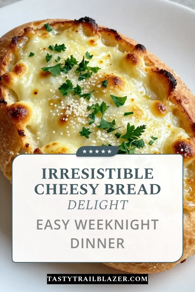 Indulge in this delicious Cheesy Pull-Apart Garlic Bread that is perfect for sharing! This easy garlic bread recipe features crusty sourdough bread loaded with gooey mozzarella and Parmesan cheese, brushed with a fragrant garlic butter mix. Treat yourself to this ultimate easy cheesy bread that will impress friends and family. Ready in just 35 minutes, it's a must-try! Save this recipe today! #CheesyPullApartBread #GarlicBreadRecipe #EasyCheesyBread #SourdoughGarlicBread