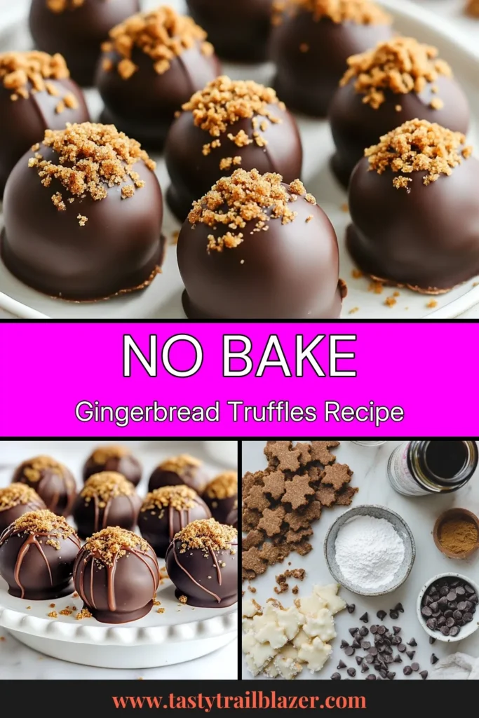 Indulge in the festive goodness of No-Bake Gingerbread Truffles, the perfect addition to your holiday dessert table. This easy gingerbread cookie recipe combines crushed cookies, cream cheese, and chocolate for a deliciously rich treat. Ideal for holiday gatherings, try these easy Christmas desserts as delightful festive treats for parties. Save this recipe and impress your guests! #NoBakeGingerbreadTruffles #HolidayTruffleRecipes #EasyChristmasDesserts #FestiveTreats
