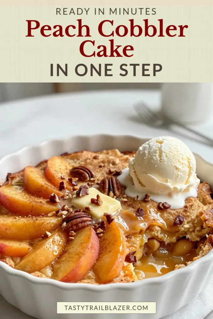 Indulge in this delightful Peach Cobbler Dump Cake, a perfect addition to your collection of easy peach dessert recipes. Using yellow cake mix, this baked peach cobbler with pecans is a quick and tasty treat. Just combine fresh peaches, brown sugar, and cinnamon, then layer with a simple cake mix batter. Serve warm with a scoop of peach cobbler with ice cream for the ultimate dessert experience. Save this for your next gathering! #PeachCobbler #DumpCake #EasyDesserts #SummerTreats