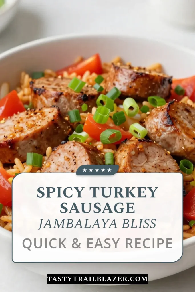 Discover a mouthwatering Cajun turkey sausage jambalaya that's perfect for a family meal! This easy jambalaya recipe combines savory turkey sausage with vibrant veggies and aromatic spices, all made in one pot for effortless cooking. Experience the flavors of Cajun cuisine with this quick dish, ideal for busy weeknights. Try it today and delight everyone at the table! Save this turkey sausage recipe for later! #CajunCuisine #OnePotJambalaya #EasyJambalaya #TurkeySausageRecipes