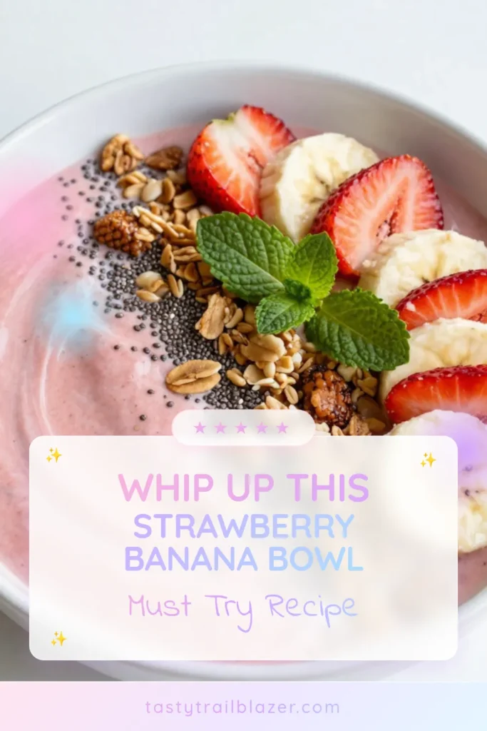 Start your day with a delicious strawberry banana smoothie bowl that’s not only tasty but also a healthy smoothie bowl recipe! This quick breakfast smoothie blends frozen strawberries, ripe banana, and Greek yogurt for a creamy treat. Discover fantastic smoothie bowl toppings ideas like granola and chia seeds for added crunch. Perfect for busy mornings! Try this recipe today and be inspired! #SmoothieBowl #HealthyEating #BreakfastIdeas #GreekYogurt