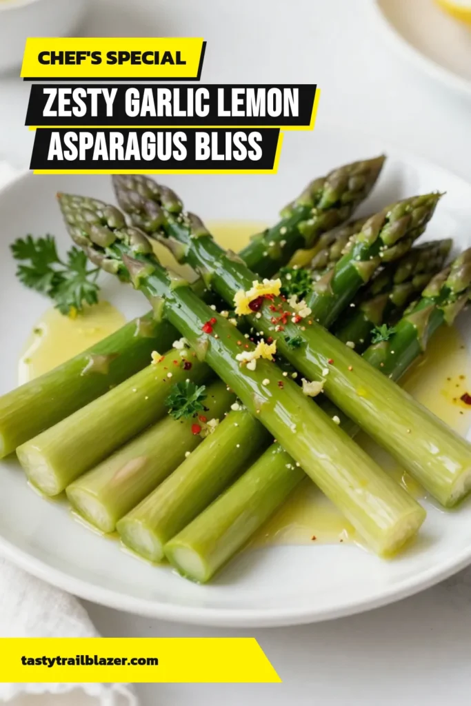 Discover the perfect garlic lemon asparagus recipe for a zesty asparagus dish that will elevate your meals! This easy asparagus side takes just 25 minutes to prepare and is packed with flavor from roasted garlic and fresh lemon. Enjoy a healthy garlic asparagus dish that complements any main course. Ready to impress? Try this roasted asparagus recipe today and share your delicious results! #GarlicLemonAsparagus #EasyAsparagusSide #HealthyRecipes #RoastedAsparagus
