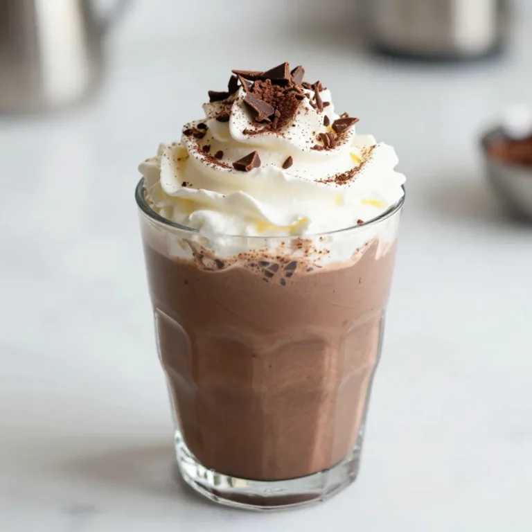 - 2 cups milk (whole or your choice) - 1/2 cup dark chocolate chips - 1/4 cup powdered sugar - 1 teaspoon vanilla extract - 2 cups ice cubes - Whipped cream for topping - Chocolate shavings or cocoa powder for garnish If you want to switch things up, try these options: - Use almond milk or oat milk for a dairy-free choice. - Swap dark chocolate chips for milk chocolate for a sweeter taste. - Substitute honey or agave syrup for powdered sugar if you prefer. Using high-quality ingredients makes a big difference. Fresh milk adds creaminess. Good chocolate gives rich flavor. Standard sugar works, but pure powdered sugar blends better. When you use quality items, your frozen hot chocolate tastes far more delicious. It is worth it! {{ingredient_image_1}} Making frozen hot chocolate is simple and fun. You need a few tools: a saucepan, a blender, and glasses. This treat takes about 15 minutes from start to finish. Gather your ingredients first to make the process smooth. 1. Start by heating the milk and dark chocolate chips in a small saucepan over medium heat. Keep stirring until the chocolate melts. This should take just a few minutes. 2. Once the chocolate is smooth, add powdered sugar and vanilla extract. Mix well, then take it off the heat. Let it cool for a few minutes. 3. Next, pour the cooled chocolate mixture into a blender. Add the ice cubes to the blender as well. 4. Blend on high speed for about 30 seconds. You want a frosty and smooth mix. If you like it sweeter, add more powdered sugar and blend again. 5. Pour the frozen hot chocolate into chilled glasses. 6. Top each drink with whipped cream. For an extra touch, add chocolate shavings or a dusting of cocoa powder on top. To get the best texture, make sure your ice cubes are fresh. Old ice can make the drink watery. Blend until you reach a velvety consistency. If the mix is too thick, add a little more milk and blend again. Enjoy your homemade frozen hot chocolate right away for the best taste! For the best frozen hot chocolate, choose good quality dark chocolate chips. They add rich flavor. Whole milk gives a creamy texture, but you can use any milk you like. Adjust sweetness by adding more powdered sugar to taste. If you want a twist, add a teaspoon of peppermint extract for a minty kick. One common mistake is not cooling the chocolate mixture enough before blending. If it's too warm, the ice will melt too fast. Blend just until smooth; over-blending can make it too thin. Another mistake is skipping the whipped cream. It adds a nice touch and taste. Use a good amount for the best experience. Serve your frozen hot chocolate in chilled glasses. This keeps it frosty longer. Top with a generous swirl of whipped cream. Add chocolate shavings or cocoa powder on top for style. Enjoy it with a straw or a spoon for added fun! Pair it with cookies or fruit for a delightful snack. Pro Tips Choose Quality Chocolate: The flavor of your Choco Frosty Delight largely depends on the quality of chocolate you use. Opt for high-quality dark chocolate chips for a richer taste. Chill Your Glasses: For an extra frosty experience, chill your serving glasses in the freezer for about 10 minutes before pouring in the drink. Adjust Sweetness to Taste: Feel free to adjust the amount of powdered sugar based on your personal preference for sweetness, especially if you use sweetened chocolate chips. Experiment with Toppings: Get creative with your toppings! Try adding crushed nuts, mini marshmallows, or a drizzle of caramel for added flavor and texture. {{image_2}} You can play with flavors to make your frozen hot chocolate unique. For a minty twist, add a few drops of peppermint extract. This gives it a fresh kick. If you love coffee, try adding a shot of espresso or some mocha syrup. These options create a warm yet cool drink that surprises your taste buds. Toppings can take your frozen hot chocolate to the next level. Instead of just whipped cream, try adding mini marshmallows or crushed candy canes. These add both texture and fun. You can also sprinkle some sea salt on top. This salty-sweet combo brings out the chocolate flavor. For a fancy touch, use chocolate shavings or a drizzle of chocolate sauce over the cream. You can easily make this treat healthier if you want. For a dairy-free version, use almond milk, coconut milk, or oat milk instead of whole milk. These options still taste great. If you want to cut back on sugar, use a sugar substitute like stevia. You can also skip the powdered sugar or use less. This way, you can enjoy the sweetness without the guilt. If you have leftover frozen hot chocolate, store it in a tight container. Glass or plastic containers work well. Seal it well to keep it fresh. Keep it in the fridge for up to three days. When you want to enjoy it again, you may need to blend it a bit. This helps restore its frosty texture. To freeze leftovers, pour the frozen hot chocolate into ice cube trays. Once frozen, pop the cubes into a freezer bag. This way, you can make a quick drink later! The cubes will last up to two months. When you're ready, just blend the cubes with a bit of milk for a creamy treat. If you want to enjoy your frozen hot chocolate warm, heat it gently. Use a small pot on low heat. Stir often to avoid burning. You can add a splash of milk to help it mix well. Heat until it's warm but not boiling. This keeps the rich flavor without losing its charm. Frozen hot chocolate is a fun twist on the classic drink. It combines rich chocolate flavor with icy goodness. You use milk, dark chocolate chips, and ice to make it smooth and creamy. The result is a thick, frosty treat that tastes like a chocolate shake. You can top it with whipped cream and chocolate shavings for extra delight. Yes, you can make this recipe ahead of time. Prepare the chocolate mixture and cool it. Store it in the fridge for up to a day. When you are ready, blend it with ice for a quick treat. This makes it easy to enjoy anytime, especially on hot days or special occasions. No, frozen hot chocolate is not the same as traditional hot chocolate. Traditional hot chocolate is warm and creamy. Frozen hot chocolate is cold and frosty. It gives you a different texture and experience. Both drinks are delicious, but they fit different moods. If you want something cool, frozen hot chocolate is the way to go! This blog post shared everything you need for a great frozen hot chocolate. We covered the best ingredients, how to prepare and blend for that smooth drink, and tips for great flavor. You learned about variations, serving ideas, and how to store leftovers. Remember, quality matters in your ingredients! Use these insights to impress your friends and enjoy. Your perfect frozen hot chocolate is just a blend away!