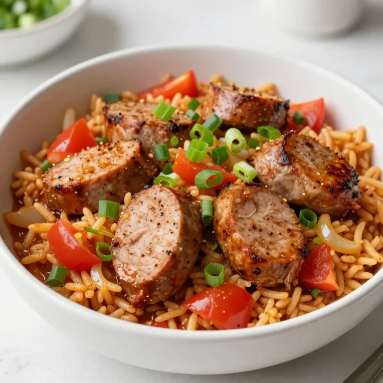 To make Cajun Turkey Sausage Jambalaya, you need these ingredients: - 1 pound turkey sausage, sliced - 1 cup long-grain rice - 1 medium onion, diced - 1 bell pepper (red or green), diced - 2 stalks celery, diced - 3 cloves garlic, minced - 1 can (14.5 oz) diced tomatoes, drained - 4 cups chicken broth - 1 tablespoon Cajun seasoning - 1 teaspoon dried thyme - 1 teaspoon paprika - 1 bay leaf - 2 green onions, sliced (for garnish) - Salt and pepper to taste - 2 tablespoons olive oil You can add some fun twists to your jambalaya. Here are a few optional ingredients: - 1 cup cooked shrimp or chicken - 1 cup corn, fresh or frozen - 1 tablespoon hot sauce for a kick - 1 teaspoon Worcestershire sauce for depth If you don't have certain ingredients, don't worry! Here are some easy swaps: - Use chicken or pork sausage instead of turkey sausage. - Swap long-grain rice for brown rice; just increase cooking time. - Canned tomatoes can be replaced with fresh tomatoes. Use about 2 cups. - For a vegetarian version, replace sausages with veggie sausage and chicken broth with vegetable broth. These tips can help you make the perfect Cajun Turkey Sausage Jambalaya, no matter what you have on hand! {{ingredient_image_1}} Start by gathering all your ingredients. You will need: - 1 pound turkey sausage, sliced - 1 cup long-grain rice - 1 medium onion, diced - 1 bell pepper (red or green), diced - 2 stalks celery, diced - 3 cloves garlic, minced - 1 can (14.5 oz) diced tomatoes, drained - 4 cups chicken broth - 1 tablespoon Cajun seasoning - 1 teaspoon dried thyme - 1 teaspoon paprika - 1 bay leaf - 2 green onions, sliced (for garnish) - Salt and pepper to taste - 2 tablespoons olive oil Heat the olive oil in a large pot over medium heat. Add the sliced turkey sausage and brown it for 5-7 minutes. Remove the sausage and set it aside. In the same pot, add the diced onion, bell pepper, and celery. Cook these for about 5 minutes until they soften. Add the minced garlic and cook for 1-2 more minutes. Next, stir in the drained diced tomatoes and chicken broth. Add the Cajun seasoning, dried thyme, paprika, and bay leaf. Mix well. Once it simmers, add the rice and return the turkey sausage to the pot. Season with salt and pepper. Cover the pot and lower the heat. Let it cook for 20-25 minutes. The rice should be tender and absorb most of the liquid. Remove the bay leaf, fluff the jambalaya with a fork, and adjust the seasoning if needed. Use a heavy-bottomed pot, like a Dutch oven. This helps distribute heat evenly. Browning the sausage adds depth and flavor. Don't rush the steps; let the vegetables soften for the best taste. When adding the rice, make sure it is mixed well with the broth. Covering the pot keeps the steam in, cooking the rice perfectly. Fluffing the jambalaya at the end helps mix in the flavors. - Sauté turkey sausage: 5-7 minutes - Cook vegetables: 5 minutes - Cook garlic: 1-2 minutes - Simmer and cook rice: 20-25 minutes Each timing is crucial for a well-cooked jambalaya. Stick to these times for great results! When making Cajun turkey sausage jambalaya, keep a few things in mind. First, don't skip browning the turkey sausage. This step adds great flavor. If you rush the cooking time for the veggies, they won’t soften enough. Take your time with the garlic too; burnt garlic can ruin your dish. Lastly, always taste as you go! This helps you adjust the seasoning. To make your jambalaya pop, consider these tips. Use homemade chicken broth if you can. It’s fresher and richer in flavor. Adding a splash of hot sauce or a few dashes of Worcestershire sauce gives it a nice kick. Fresh herbs like parsley or basil can brighten up the dish at the end. You can also try adding a squeeze of lemon for a fresh finish. The right tools make cooking easier. A heavy-bottomed pot or a Dutch oven works best for even cooking. A good cutting board and a sharp knife help you chop your veggies quickly. Use a wooden spoon to stir; it’s gentle on the pot and won’t scratch. Finally, have a measuring cup handy for the rice and broth to ensure the right ratios. Pro Tips Use Quality Sausage: Choose a high-quality turkey sausage for the best flavor. Look for one with a good spice blend to enhance the overall taste of your jambalaya. Let it Rest: After cooking, let the jambalaya sit covered for a few minutes before serving. This allows the flavors to meld and the rice to firm up. Adjust Spice Level: If you like it spicy, consider adding a pinch of cayenne pepper or some diced jalapeños to the mix. Adjust according to your heat preference. Fresh Herbs for Garnish: For a burst of freshness, add some chopped parsley or cilantro along with the green onions when serving. It brightens the dish beautifully! {{image_2}} If you want to mix things up, try different proteins in your jambalaya. You can use chicken or shrimp for a classic twist. If you love seafood, add fish or crab. For a smoky flavor, try andouille sausage. These options will give your dish new layers of taste while keeping it delicious. Making a vegetarian or vegan jambalaya is easy! Swap turkey sausage for plant-based sausage. You can also use beans like black beans or kidney beans for protein. Use vegetable broth instead of chicken broth. Load up on colorful veggies like zucchini, mushrooms, and corn. This way, you keep the flavors rich and exciting without meat. You can adjust the flavor to suit your taste. If you like it spicy, add cayenne pepper or hot sauce. For a sweeter taste, toss in some diced bell peppers or carrots. To deepen the flavor, try adding a splash of Worcestershire sauce. Experiment with herbs like oregano or parsley for fresh notes. Each change can make the dish your own! To keep your Cajun turkey sausage jambalaya fresh, store it in an airtight container. Let the dish cool to room temperature before sealing it. This helps prevent condensation, which can make the rice soggy. You can store it in the fridge for up to four days. Always check for any off odors or changes before consuming. Freezing jambalaya is a great way to save leftovers. Place cooled jambalaya in freezer-safe bags or containers. Remove as much air as possible to avoid freezer burn. Label each bag with the date. You can freeze it for up to three months. When you’re ready to eat it, thaw it overnight in the fridge. Reheating jambalaya is simple. You can use the microwave or stovetop. For the microwave, place a portion in a bowl and cover it. Heat in short bursts, stirring in between, until hot. If using the stovetop, add a splash of chicken broth to a pan with jambalaya. Heat on medium, stirring until warmed through. Always check the internal temperature to ensure it’s hot enough. Jambalaya is a popular dish from Louisiana. It has rice, meat, and vegetables. You cook everything together in one pot. The flavors blend well, making it tasty. Traditionally, it uses shrimp, chicken, or sausage. In this recipe, I use turkey sausage for a lighter twist. The spices give it a warm, zesty kick. You can adjust the spice level to fit your taste. Yes, you can use brown rice. However, it takes longer to cook. Brown rice usually needs about 45 minutes to become tender. You may need to add more broth too. Keep an eye on the water level as it cooks. It’s a healthy swap but requires a bit more time. To make it spicier, add more Cajun seasoning. You can also include chopped jalapeños or hot sauce. If you love heat, try adding crushed red pepper flakes. Adjust these ingredients to your liking. Just remember, a little can go a long way! Enjoy experimenting with flavors to make your perfect jambalaya. I've covered the key ingredients for a great jambalaya, including optional and substitute ingredients. You now have step-by-step cooking instructions to create the perfect dish, along with tips to avoid common mistakes and enhance flavor. We've discussed variations for different diets and how to store or reheat your meal. Remember, cooking is about creativity and fun. Don’t hesitate to make it your own! Enjoy your jambalaya experience and share it with others.