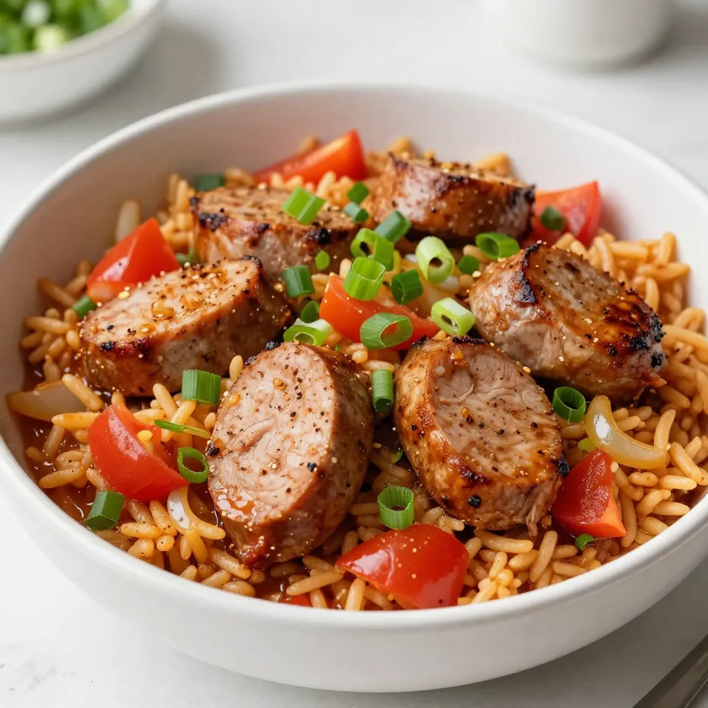 To make Cajun Turkey Sausage Jambalaya, you need these ingredients: - 1 pound turkey sausage, sliced - 1 cup long-grain rice - 1 medium onion, diced - 1 bell pepper (red or green), diced - 2 stalks celery, diced - 3 cloves garlic, minced - 1 can (14.5 oz) diced tomatoes, drained - 4 cups chicken broth - 1 tablespoon Cajun seasoning - 1 teaspoon dried thyme - 1 teaspoon paprika - 1 bay leaf - 2 green onions, sliced (for garnish) - Salt and pepper to taste - 2 tablespoons olive oil You can add some fun twists to your jambalaya. Here are a few optional ingredients: - 1 cup cooked shrimp or chicken - 1 cup corn, fresh or frozen - 1 tablespoon hot sauce for a kick - 1 teaspoon Worcestershire sauce for depth If you don't have certain ingredients, don't worry! Here are some easy swaps: - Use chicken or pork sausage instead of turkey sausage. - Swap long-grain rice for brown rice; just increase cooking time. - Canned tomatoes can be replaced with fresh tomatoes. Use about 2 cups. - For a vegetarian version, replace sausages with veggie sausage and chicken broth with vegetable broth. These tips can help you make the perfect Cajun Turkey Sausage Jambalaya, no matter what you have on hand! {{ingredient_image_1}} Start by gathering all your ingredients. You will need: - 1 pound turkey sausage, sliced - 1 cup long-grain rice - 1 medium onion, diced - 1 bell pepper (red or green), diced - 2 stalks celery, diced - 3 cloves garlic, minced - 1 can (14.5 oz) diced tomatoes, drained - 4 cups chicken broth - 1 tablespoon Cajun seasoning - 1 teaspoon dried thyme - 1 teaspoon paprika - 1 bay leaf - 2 green onions, sliced (for garnish) - Salt and pepper to taste - 2 tablespoons olive oil Heat the olive oil in a large pot over medium heat. Add the sliced turkey sausage and brown it for 5-7 minutes. Remove the sausage and set it aside. In the same pot, add the diced onion, bell pepper, and celery. Cook these for about 5 minutes until they soften. Add the minced garlic and cook for 1-2 more minutes. Next, stir in the drained diced tomatoes and chicken broth. Add the Cajun seasoning, dried thyme, paprika, and bay leaf. Mix well. Once it simmers, add the rice and return the turkey sausage to the pot. Season with salt and pepper. Cover the pot and lower the heat. Let it cook for 20-25 minutes. The rice should be tender and absorb most of the liquid. Remove the bay leaf, fluff the jambalaya with a fork, and adjust the seasoning if needed. Use a heavy-bottomed pot, like a Dutch oven. This helps distribute heat evenly. Browning the sausage adds depth and flavor. Don't rush the steps; let the vegetables soften for the best taste. When adding the rice, make sure it is mixed well with the broth. Covering the pot keeps the steam in, cooking the rice perfectly. Fluffing the jambalaya at the end helps mix in the flavors. - Sauté turkey sausage: 5-7 minutes - Cook vegetables: 5 minutes - Cook garlic: 1-2 minutes - Simmer and cook rice: 20-25 minutes Each timing is crucial for a well-cooked jambalaya. Stick to these times for great results! When making Cajun turkey sausage jambalaya, keep a few things in mind. First, don't skip browning the turkey sausage. This step adds great flavor. If you rush the cooking time for the veggies, they won’t soften enough. Take your time with the garlic too; burnt garlic can ruin your dish. Lastly, always taste as you go! This helps you adjust the seasoning. To make your jambalaya pop, consider these tips. Use homemade chicken broth if you can. It’s fresher and richer in flavor. Adding a splash of hot sauce or a few dashes of Worcestershire sauce gives it a nice kick. Fresh herbs like parsley or basil can brighten up the dish at the end. You can also try adding a squeeze of lemon for a fresh finish. The right tools make cooking easier. A heavy-bottomed pot or a Dutch oven works best for even cooking. A good cutting board and a sharp knife help you chop your veggies quickly. Use a wooden spoon to stir; it’s gentle on the pot and won’t scratch. Finally, have a measuring cup handy for the rice and broth to ensure the right ratios. Pro Tips Use Quality Sausage: Choose a high-quality turkey sausage for the best flavor. Look for one with a good spice blend to enhance the overall taste of your jambalaya. Let it Rest: After cooking, let the jambalaya sit covered for a few minutes before serving. This allows the flavors to meld and the rice to firm up. Adjust Spice Level: If you like it spicy, consider adding a pinch of cayenne pepper or some diced jalapeños to the mix. Adjust according to your heat preference. Fresh Herbs for Garnish: For a burst of freshness, add some chopped parsley or cilantro along with the green onions when serving. It brightens the dish beautifully! {{image_2}} If you want to mix things up, try different proteins in your jambalaya. You can use chicken or shrimp for a classic twist. If you love seafood, add fish or crab. For a smoky flavor, try andouille sausage. These options will give your dish new layers of taste while keeping it delicious. Making a vegetarian or vegan jambalaya is easy! Swap turkey sausage for plant-based sausage. You can also use beans like black beans or kidney beans for protein. Use vegetable broth instead of chicken broth. Load up on colorful veggies like zucchini, mushrooms, and corn. This way, you keep the flavors rich and exciting without meat. You can adjust the flavor to suit your taste. If you like it spicy, add cayenne pepper or hot sauce. For a sweeter taste, toss in some diced bell peppers or carrots. To deepen the flavor, try adding a splash of Worcestershire sauce. Experiment with herbs like oregano or parsley for fresh notes. Each change can make the dish your own! To keep your Cajun turkey sausage jambalaya fresh, store it in an airtight container. Let the dish cool to room temperature before sealing it. This helps prevent condensation, which can make the rice soggy. You can store it in the fridge for up to four days. Always check for any off odors or changes before consuming. Freezing jambalaya is a great way to save leftovers. Place cooled jambalaya in freezer-safe bags or containers. Remove as much air as possible to avoid freezer burn. Label each bag with the date. You can freeze it for up to three months. When you’re ready to eat it, thaw it overnight in the fridge. Reheating jambalaya is simple. You can use the microwave or stovetop. For the microwave, place a portion in a bowl and cover it. Heat in short bursts, stirring in between, until hot. If using the stovetop, add a splash of chicken broth to a pan with jambalaya. Heat on medium, stirring until warmed through. Always check the internal temperature to ensure it’s hot enough. Jambalaya is a popular dish from Louisiana. It has rice, meat, and vegetables. You cook everything together in one pot. The flavors blend well, making it tasty. Traditionally, it uses shrimp, chicken, or sausage. In this recipe, I use turkey sausage for a lighter twist. The spices give it a warm, zesty kick. You can adjust the spice level to fit your taste. Yes, you can use brown rice. However, it takes longer to cook. Brown rice usually needs about 45 minutes to become tender. You may need to add more broth too. Keep an eye on the water level as it cooks. It’s a healthy swap but requires a bit more time. To make it spicier, add more Cajun seasoning. You can also include chopped jalapeños or hot sauce. If you love heat, try adding crushed red pepper flakes. Adjust these ingredients to your liking. Just remember, a little can go a long way! Enjoy experimenting with flavors to make your perfect jambalaya. I've covered the key ingredients for a great jambalaya, including optional and substitute ingredients. You now have step-by-step cooking instructions to create the perfect dish, along with tips to avoid common mistakes and enhance flavor. We've discussed variations for different diets and how to store or reheat your meal. Remember, cooking is about creativity and fun. Don’t hesitate to make it your own! Enjoy your jambalaya experience and share it with others.
