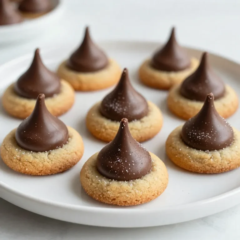 To make delicious Peanut Butter Blossom Cookies, gather these simple ingredients: - 1 cup creamy peanut butter - 1 cup granulated sugar - 1 large egg - 1 teaspoon vanilla extract - 1 cup all-purpose flour - 1 teaspoon baking soda - ¼ teaspoon salt - 24 milk chocolate kisses, unwrapped - Extra granulated sugar for rolling Each ingredient plays an important role in making these cookies perfect. The creamy peanut butter gives the cookies their nutty flavor and rich texture. Granulated sugar adds sweetness and helps the cookies spread during baking. The egg acts as a binder, holding everything together. Vanilla extract brings warmth and depth to the flavor. The all-purpose flour gives structure to the cookies, while baking soda helps them rise. A pinch of salt enhances the sweetness and balances the flavors. Finally, the milk chocolate kisses add a sweet touch right in the center. The extra sugar for rolling gives the cookies a lovely, sparkly finish. With these ingredients, you can create a batch of cookies that are both sweet and simple to make. {{ingredient_image_1}} Start by preheating your oven to 350°F (175°C). This step warms the oven for even baking. Next, line a baking sheet with parchment paper. This helps the cookies not to stick. In a large mixing bowl, add 1 cup of creamy peanut butter and 1 cup of granulated sugar. Use a spatula or spoon to mix them well. Make sure the sugar blends in with the peanut butter. This makes the base sweet and nutty. Then, crack in 1 large egg and pour in 1 teaspoon of vanilla extract. Stir until the mixture is smooth and creamy. In another bowl, whisk together 1 cup of all-purpose flour, 1 teaspoon of baking soda, and ¼ teaspoon of salt. Mixing these dry ingredients well is key. Slowly add this mixture to the peanut butter base. Stir gently until everything is just combined. Don’t overmix; lumps are okay. Take about 1 tablespoon of dough and roll it into a ball using your hands. Roll each ball in extra granulated sugar until fully coated. This gives the cookies a nice sweet crunch. Place the balls on the lined baking sheet, leaving about 2 inches between them. Bake the cookies in the preheated oven for 10-12 minutes. Look for lightly golden edges. As soon as they come out, press a milk chocolate kiss into the center of each cookie. Let them cool on the baking sheet for 5 minutes. Then, transfer the cookies to a wire rack to cool completely. Enjoy the sweet smell while they cool! To get the best texture for your peanut butter blossom cookies, follow these tips: - Use creamy peanut butter. It blends well and keeps the cookies soft. - Measure your flour accurately. Too much flour can make cookies dry. - Do not overmix the dough. Stir just until the dry and wet ingredients are combined. Here are some common mistakes that can affect your cookies: - Skipping the sugar coating. It adds sweetness and crunch to the outside. - Pressing the chocolate kiss too hard. A gentle press is best to keep it from sinking. - Not spacing the cookies. Give them room to spread while baking. To keep your cookies fresh, follow these steps: - Store cookies in an airtight container. This keeps them soft and chewy. - Add a slice of bread inside the container. It helps maintain moisture. - For longer storage, freeze them. Place cookies in a freezer bag and seal tightly. These tips will help you make and enjoy your peanut butter blossom cookies even more! Pro Tips Chill the Dough: Refrigerating the cookie dough for about 30 minutes before baking helps to prevent spreading and results in thicker cookies. Use Room Temperature Ingredients: Ensure your egg and peanut butter are at room temperature for better mixing and a smoother texture. Experiment with Nut Butters: Try using almond or cashew butter for a different flavor profile that pairs well with chocolate. Store Properly: Keep your cookies in an airtight container at room temperature for up to a week to maintain freshness. {{image_2}} You can easily change Peanut Butter Blossom Cookies. Try adding nuts or chocolate for fun. Chopped walnuts or pecans mix well with the dough. They add crunch and flavor. For chocolate lovers, use dark chocolate kisses instead of milk chocolate. This swap makes the cookies richer. You can make these cookies vegan and gluten-free. Replace the egg with 1 tablespoon of ground flaxseed mixed with 2.5 tablespoons of water. This mix binds the dough well. Use almond flour or a gluten-free blend instead of all-purpose flour. Make sure to check labels for gluten-free options. Want to add a twist? Try spices or extracts. A pinch of cinnamon gives warmth, while a dash of nutmeg adds a cozy feel. You can also use almond or hazelnut extract for a unique taste. These small changes can take your cookies from good to great! To keep your Peanut Butter Blossom Cookies fresh, store them in an airtight container. This will help them stay soft and tasty. Place a piece of bread inside the container. The bread adds moisture and keeps cookies from drying out. You can store them at room temperature for up to one week. If you want them to last longer, consider freezing. Freezing cookies is easy and a great way to save them. Start by placing the cooled cookies in a single layer on a baking sheet. Freeze them for about an hour. This helps them keep their shape. Once frozen, move the cookies to a freezer bag or container. Make sure to squeeze out the air to prevent freezer burn. They will stay good for up to three months. Just remember to label your bags with the date. To enjoy your cookies warm, you can reheat them easily. Preheat your oven to 350°F (175°C). Place the cookies on a baking sheet. Heat them for about 5-7 minutes. This will make them soft and gooey again. You can also use a microwave. Heat each cookie for about 10-15 seconds. Be careful not to overheat, as this can make them hard. Enjoy your cookies fresh and warm! If you need a peanut butter swap, try almond butter or sunbutter. Both give a nice taste. You can also use soy nut butter for a nut-free option. Each will change the flavor a bit, but they work well. These cookies stay fresh for about one week at room temperature. Store them in an airtight container. If you want them to last longer, keep them in the fridge for up to two weeks. Yes, you can use crunchy peanut butter! This will add a nice texture to your cookies. Just remember that the cookies may be a bit less smooth. Peanut Butter Blossom Cookies date back to the 1950s in the United States. They gained fame for their unique look and taste. The chocolate kiss on top makes them stand out. Many home bakers love making these cookies for holidays and special events. To cut down on sugar, you can reduce the granulated sugar by half. You can also use a sugar substitute like stevia or erythritol. This will help keep the cookies sweet but lower in calories. This blog post covered how to make delicious Peanut Butter Blossom Cookies. You learned the key ingredients, step-by-step instructions, and helpful tips for perfect cookies. I shared variations to fit different diets and preferences, plus storage tips to keep your cookies fresh. With this knowledge, you can bake with confidence. Enjoy making these treats and sharing them with friends and family. Happy baking!
