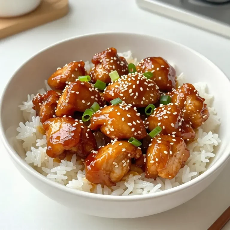 - 1 lb boneless, skinless chicken thighs, cut into bite-sized pieces - 1/4 cup honey - 2 tablespoons soy sauce (low sodium) - 1 tablespoon sesame oil - 2 cloves garlic, minced - 1 tablespoon fresh ginger, grated - 1 tablespoon cornstarch - 1 tablespoon water - 1/2 teaspoon black pepper - 1/4 cup sesame seeds - 2 green onions, sliced (for garnish) - Cooked white or brown rice (for serving) I use a scale for the chicken. One pound is about 16 ounces. For honey, use a measuring cup. The soy sauce and sesame oil need tablespoons. I recommend fresh garlic and ginger for best flavor. When using cornstarch, mix it well with water to avoid lumps. The black pepper adds warmth, while sesame seeds give a nice crunch. If you want a leaner option, use chicken breasts instead of thighs. Maple syrup can replace honey for a different taste. Tamari is a great gluten-free option instead of soy sauce. You can skip sesame oil and use olive oil instead. If you lack fresh ginger, ground ginger works too, but use less. For a nutty flavor, try adding some chopped peanuts as a garnish. {{ingredient_image_1}} To start, you need to mix the marinade. In a bowl, combine the honey, soy sauce, sesame oil, minced garlic, grated ginger, and black pepper. Stir well until all the ingredients blend smoothly. Next, add the bite-sized chicken pieces to the bowl. Make sure each piece gets coated in the marinade. Cover the bowl and let it sit for at least 30 minutes. If you have time, you can marinate it for up to 2 hours in the fridge. This step adds a lot of flavor. Now, heat a large skillet or wok over medium-high heat. Once it's hot, add the marinated chicken. Keep the marinade for later use. Cook the chicken for about 6 to 8 minutes. Stir it often to ensure even cooking. The chicken should turn golden brown and be cooked through. This step makes the chicken crispy and tasty. After the chicken is cooked, pour the reserved marinade into the skillet. Let it come to a gentle simmer. In a small bowl, mix the cornstarch and water to make a slurry. Stir this slurry into the simmering sauce. Keep cooking for 2 to 3 minutes. This will make the sauce thick and sticky. Once finished, sprinkle sesame seeds over the chicken and stir well to coat. This adds a nice crunch and flavor. To make the sauce sticky, use cornstarch. Mix it with water to form a slurry. Stir this slurry into the sauce once it simmers. This will give your sauce that perfect cling. Remember to keep stirring for even thickness. Adding fresh ginger and garlic boosts flavor. You can also add a splash of rice vinegar for tang. If you like heat, try adding red pepper flakes. A hint of lime juice can brighten the dish. These small tweaks make a big difference. Don’t skip marinating the chicken. This step infuses flavors. Avoid cooking on too high heat; it can burn the chicken. If the sauce is too thin, let it simmer longer. Always taste your sauce before serving. Adjust flavors as needed. Pro Tips Marinate for Maximum Flavor: Allow the chicken to marinate for at least 30 minutes, but for the best flavor, let it sit in the marinade for up to 2 hours in the refrigerator. Perfectly Sticky Sauce: To achieve the ideal stickiness in your sauce, ensure you bring the marinade to a gentle simmer before adding the cornstarch slurry. Garnishing Tips: For a pop of color and freshness, garnish with sliced green onions just before serving. Serving Suggestions: Serve the sticky honey sesame chicken over a bed of fluffy rice, and consider adding a side of vibrant steamed vegetables for a complete meal. {{image_2}} You can spice up your honey sesame chicken with a simple twist. Add red pepper flakes or sriracha to the marinade. Start with half a teaspoon and taste as you go. This adds heat without losing the sweet flavor. The spicy notes give the dish a nice kick. You will love the balance of sweet and spicy. For a vegetarian version, swap the chicken for tofu. Use firm or extra-firm tofu for the best texture. Press the tofu to remove extra moisture. Cut it into bite-sized cubes. Marinate just like the chicken. Cook it in the skillet until golden brown. This is a great way to enjoy the same flavors while keeping it plant-based. You can also add vegetables to make it a complete meal. Broccoli, bell peppers, and snap peas work well. Toss them in the skillet with the chicken for the last few minutes of cooking. This adds color and nutrition. Plus, it creates a beautiful dish that everyone will enjoy. Serve it over rice to soak up the yummy sauce. To keep your sticky honey sesame chicken fresh, use an airtight container. Let the chicken cool to room temperature first. Then, place it in the container and store it in the fridge. It will stay good for up to three days. If you want to store it longer, freezing is a great option. When you’re ready to enjoy the leftovers, reheat the chicken gently. You can use a skillet over low heat. Add a splash of water to keep it moist. Stir it often until heated through. You could also microwave it. Just cover it with a microwave-safe lid to trap steam. Heat in 30-second bursts until hot. If you decide to freeze the sticky honey sesame chicken, portion it out first. Use freezer bags or containers. Press out the air to avoid freezer burn. It can stay frozen for up to three months. When you want to eat it, thaw it in the fridge overnight. Then, reheat it as mentioned above. Enjoy your tasty meal! To make sticky honey sesame chicken healthier, you can use a few simple swaps. Choose skinless chicken breasts instead of thighs. This cut has less fat. Use less honey or substitute it with a natural sweetener like maple syrup. You can also add more veggies. Broccoli, bell peppers, or snap peas work well. They add color and nutrients. Serve the dish with brown rice instead of white rice for more fiber. Yes, you can use chicken breasts instead of thighs. Chicken breasts are leaner and lower in fat. They will cook quickly, so watch them closely while sautéing. Cut the breasts into bite-sized pieces for even cooking. The taste may be slightly different, but they will still soak up all the delicious flavors from the marinade. If you want juicy chicken, marinate them just like thighs. Sticky honey sesame chicken pairs well with many sides. Here are some great options: - Cooked white or brown rice - Steamed broccoli or green beans - Stir-fried mixed vegetables - A fresh salad with a light dressing - Sesame noodles for a fun twist These sides add balance and color to your meal. Enjoy mixing and matching to find your favorite combinations! This post covered all key steps for making sticky honey sesame chicken. We explored ingredients, cooking methods, and helpful tips. I shared fun variations to try, like spicy or vegetarian options. Remember, proper storage keeps your dish fresh for longer. In your kitchen, confidence grows with practice. You can create delicious meals and impress others. Enjoy making this dish your own!